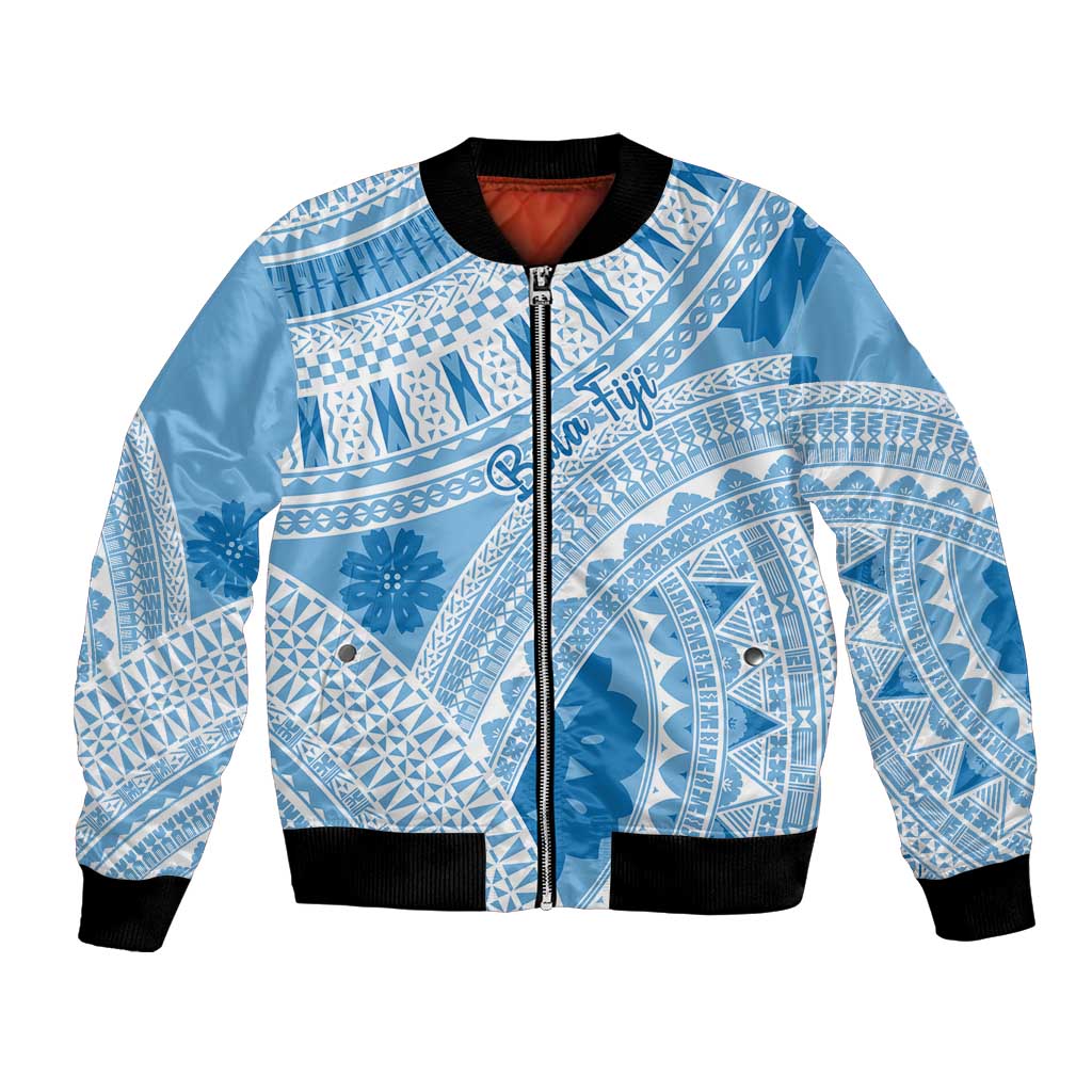 Bula Fiji Classic Masi Tapa Bomber Jacket Turquoise - Polynesian Pride