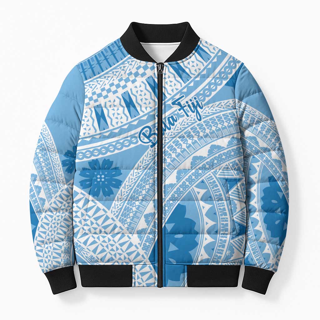 Bula Fiji Classic Masi Tapa Bomber Puffer Jacket Turquoise - Polynesian Pride