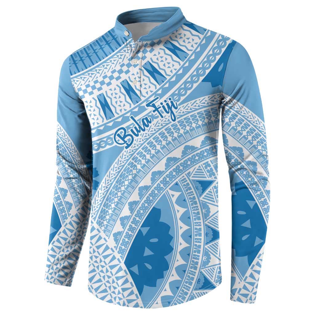 Bula Fiji Classic Masi Tapa Button Sweatshirt Turquoise - Polynesian Pride