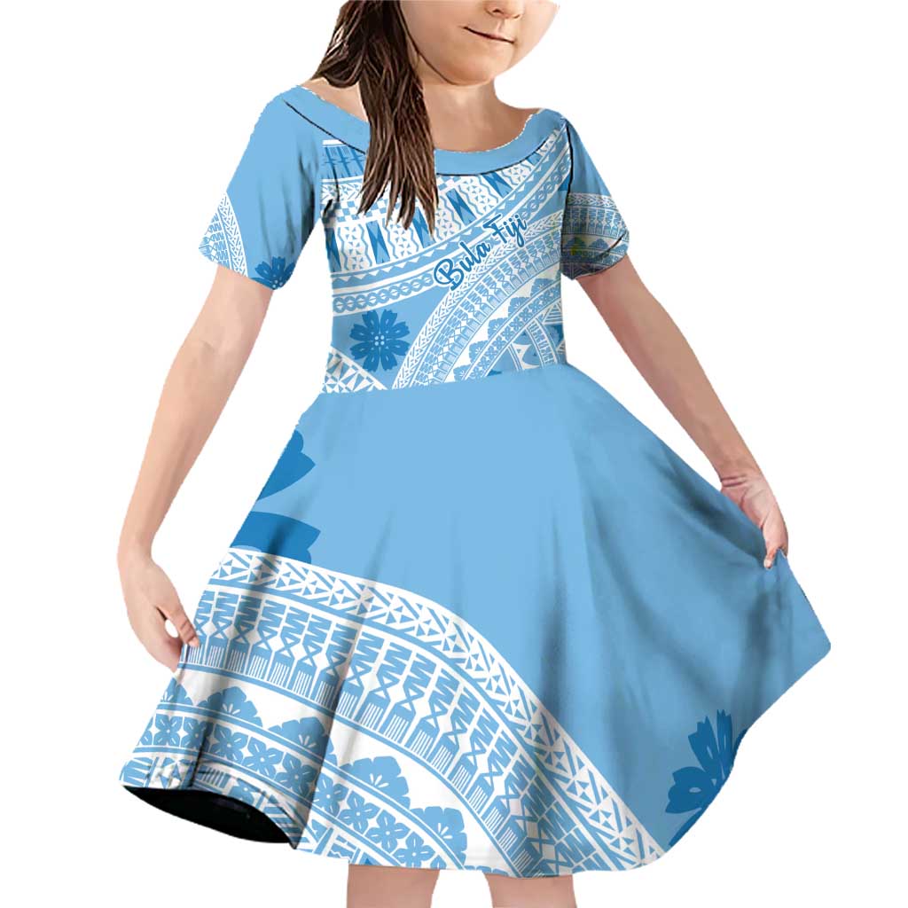 Bula Fiji Classic Masi Tapa Family Matching Off Shoulder Short Dress and Hawaiian Shirt Turquoise - Polynesian Pride