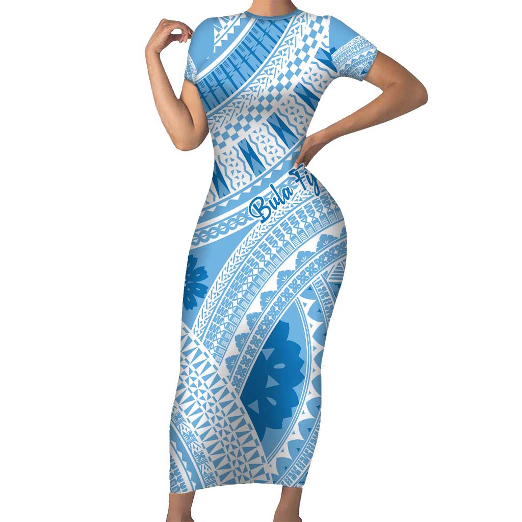 Bula Fiji Classic Masi Tapa Family Matching Short Sleeve Bodycon Dress and Hawaiian Shirt Turquoise - Polynesian Pride