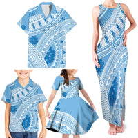 Bula Fiji Classic Masi Tapa Family Matching Tank Maxi Dress and Hawaiian Shirt Turquoise - Polynesian Pride