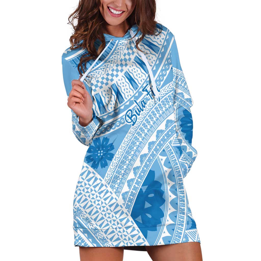 Bula Fiji Classic Masi Tapa Hoodie Dress Turquoise - Polynesian Pride