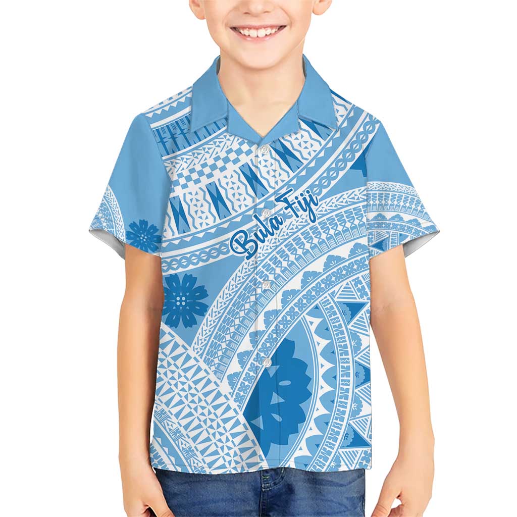 Bula Fiji Classic Masi Tapa Kid Hawaiian Shirt Turquoise - Polynesian Pride