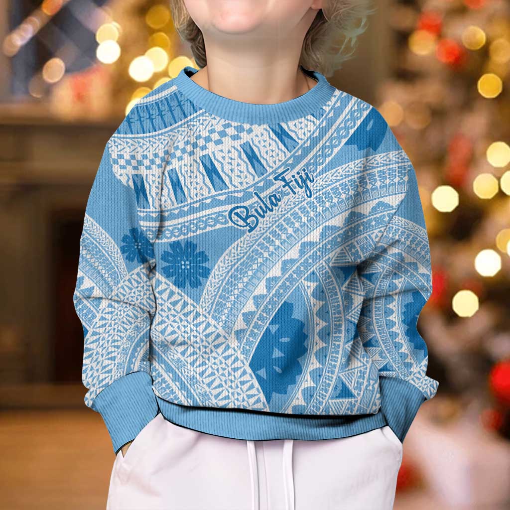 Bula Fiji Classic Masi Tapa Kid Ugly Christmas Sweater Turquoise - Polynesian Pride