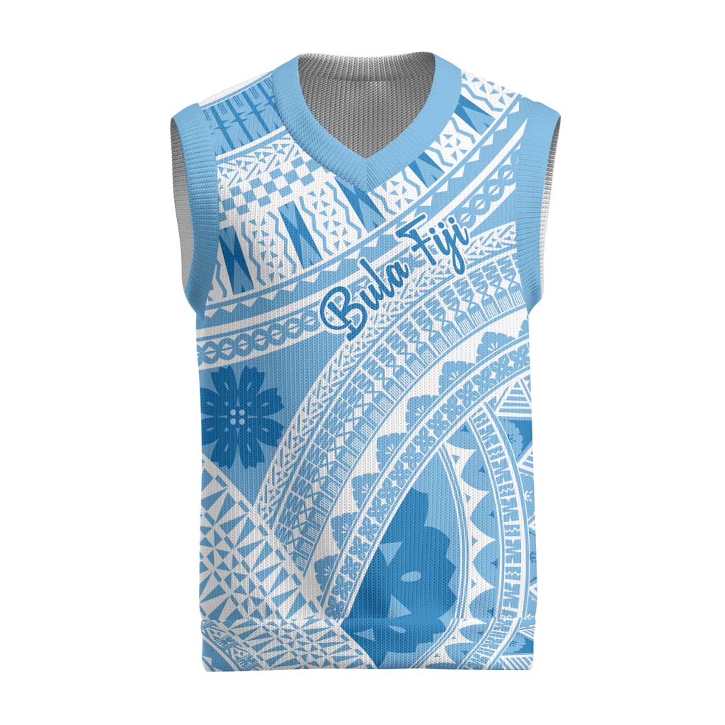 Bula Fiji Classic Masi Tapa Christmas Knitted V-Neck Vest Turquoise - Polynesian Pride