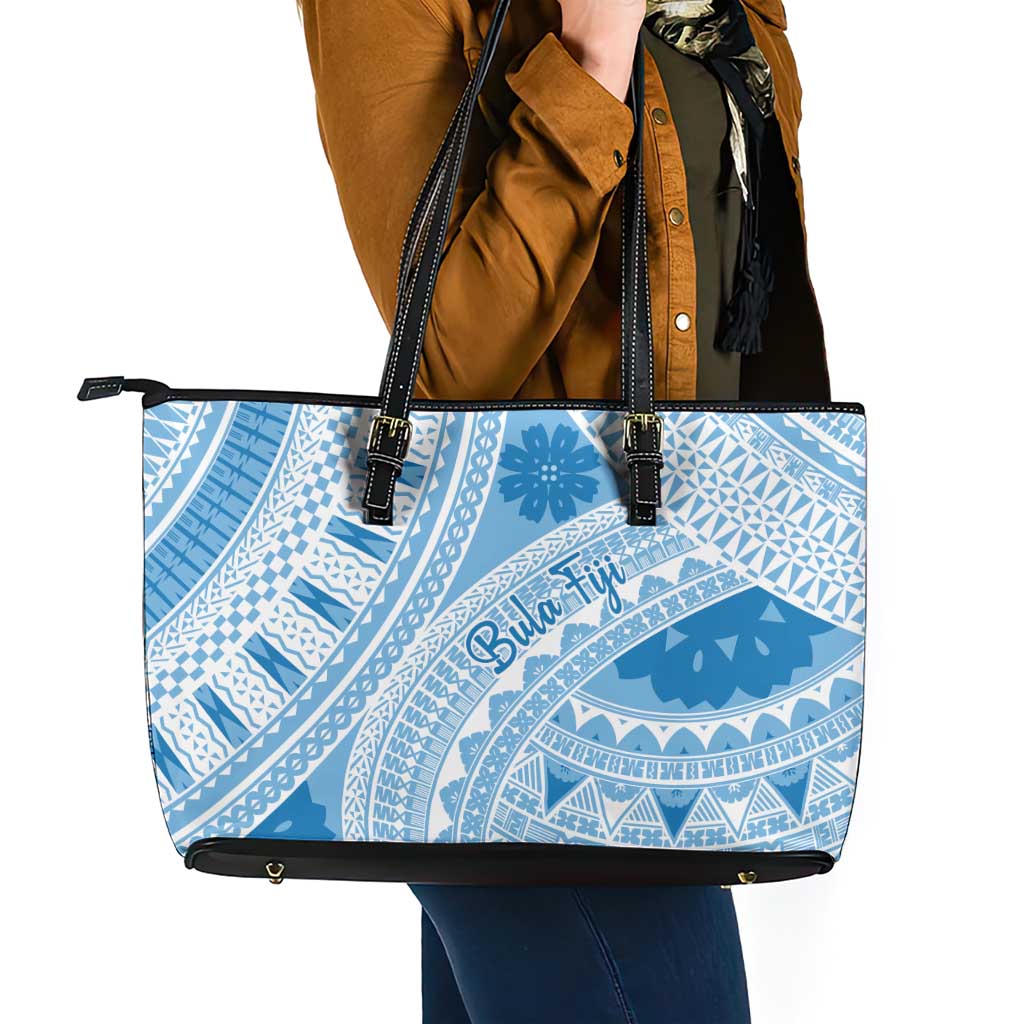 Bula Fiji Classic Masi Tapa Leather Tote Bag Turquoise - Polynesian Pride