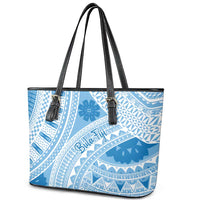Bula Fiji Classic Masi Tapa Leather Tote Bag Turquoise - Polynesian Pride