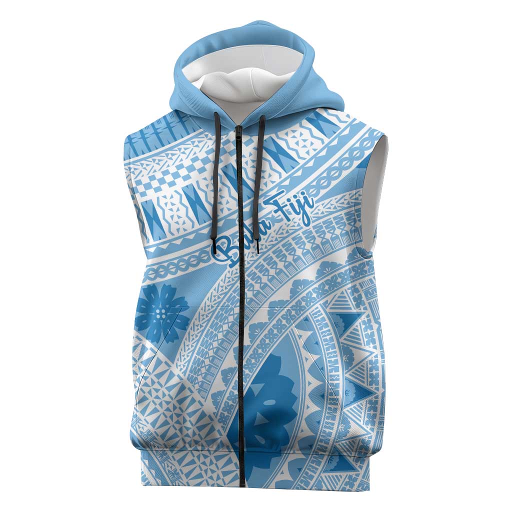 Bula Fiji Classic Masi Tapa Sleeveless Zip Hoodie Turquoise - Polynesian Pride