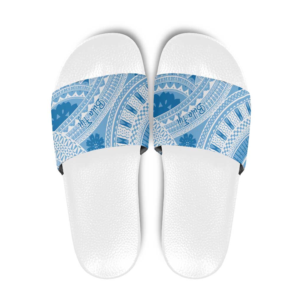 Bula Fiji Classic Masi Tapa Slide Sandals Turquoise LT7 Turquoise - Polynesian Pride