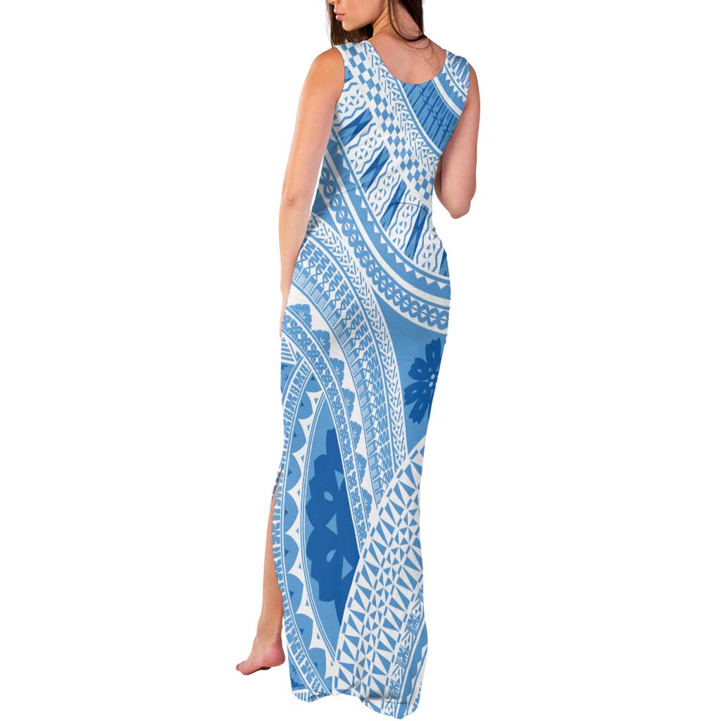 Bula Fiji Classic Masi Tapa Tank Maxi Dress Turquoise - Polynesian Pride