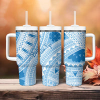 Bula Fiji Classic Masi Tapa Tumbler With Handle Turquoise - Polynesian Pride