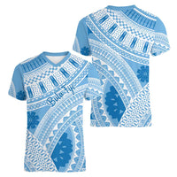 Bula Fiji Classic Masi Tapa Women V-Neck T-Shirt Turquoise - Polynesian Pride