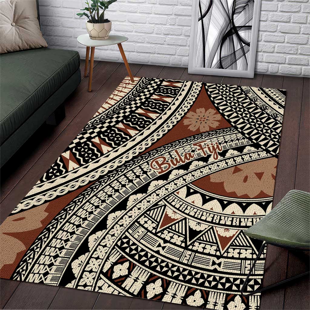 Bula Fiji Classic Masi Tapa Area Rug Vintage Brown - Polynesian Pride