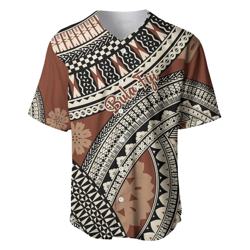 Bula Fiji Classic Masi Tapa Baseball Jersey Vintage Brown LT7 Brown - Polynesian Pride