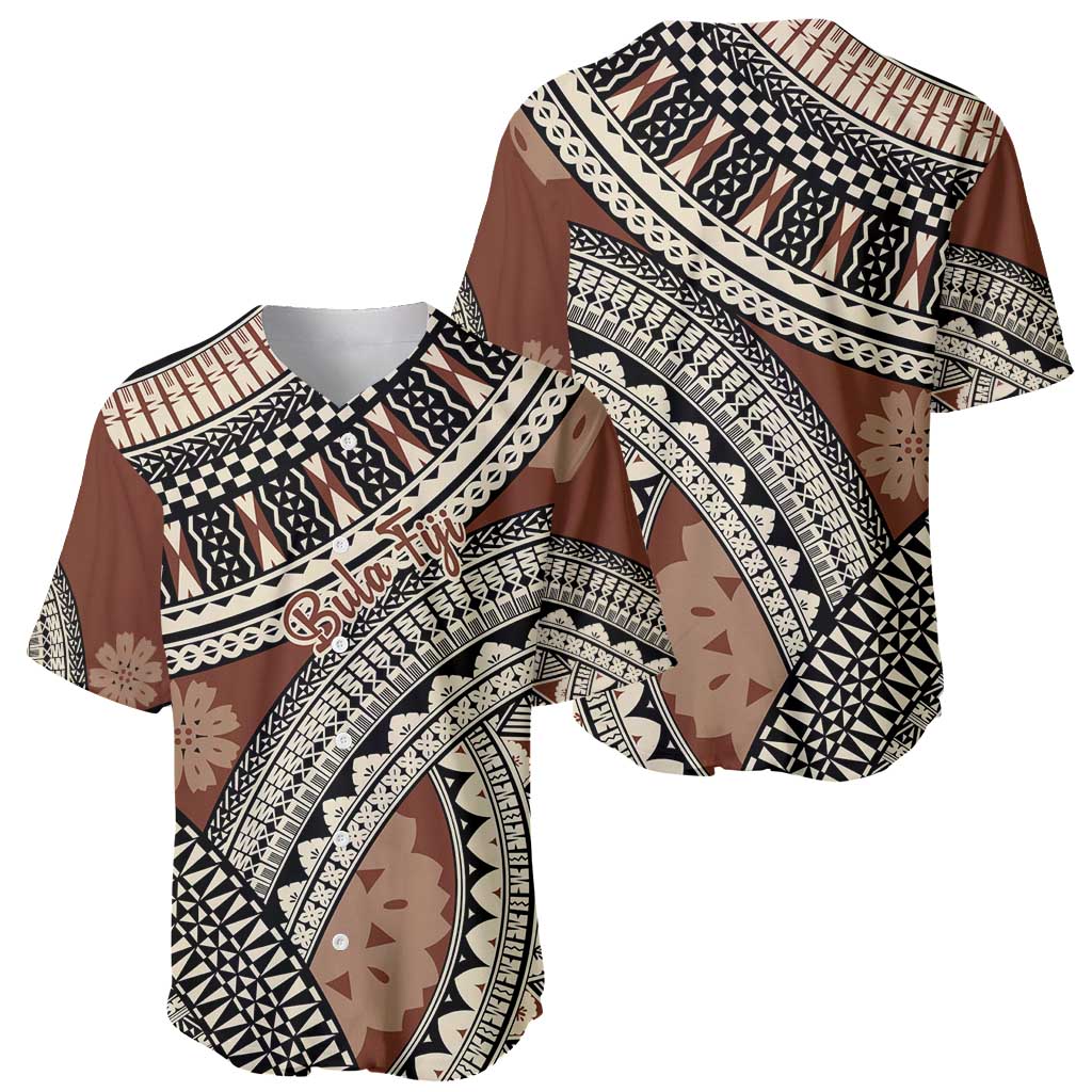 Bula Fiji Classic Masi Tapa Baseball Jersey Vintage Brown LT7 - Polynesian Pride