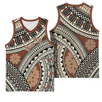 Bula Fiji Classic Masi Tapa Basketball Jersey Vintage Brown - Polynesian Pride