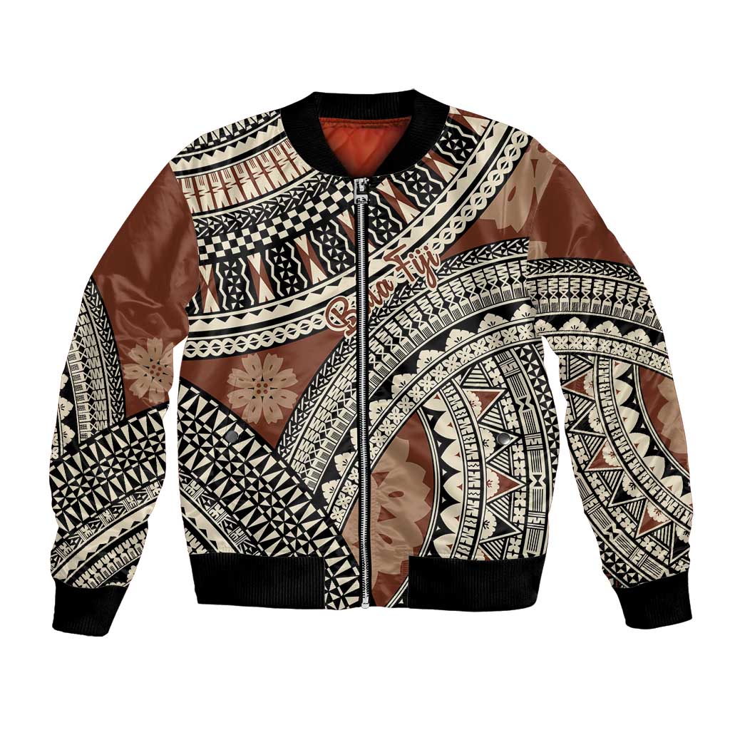 Bula Fiji Classic Masi Tapa Bomber Jacket Vintage Brown - Polynesian Pride
