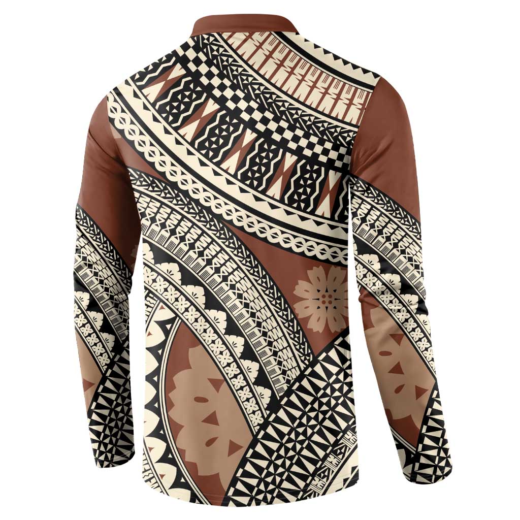 Bula Fiji Classic Masi Tapa Button Sweatshirt Vintage Brown - Polynesian Pride