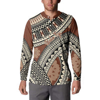 Bula Fiji Classic Masi Tapa Button Sweatshirt Vintage Brown - Polynesian Pride