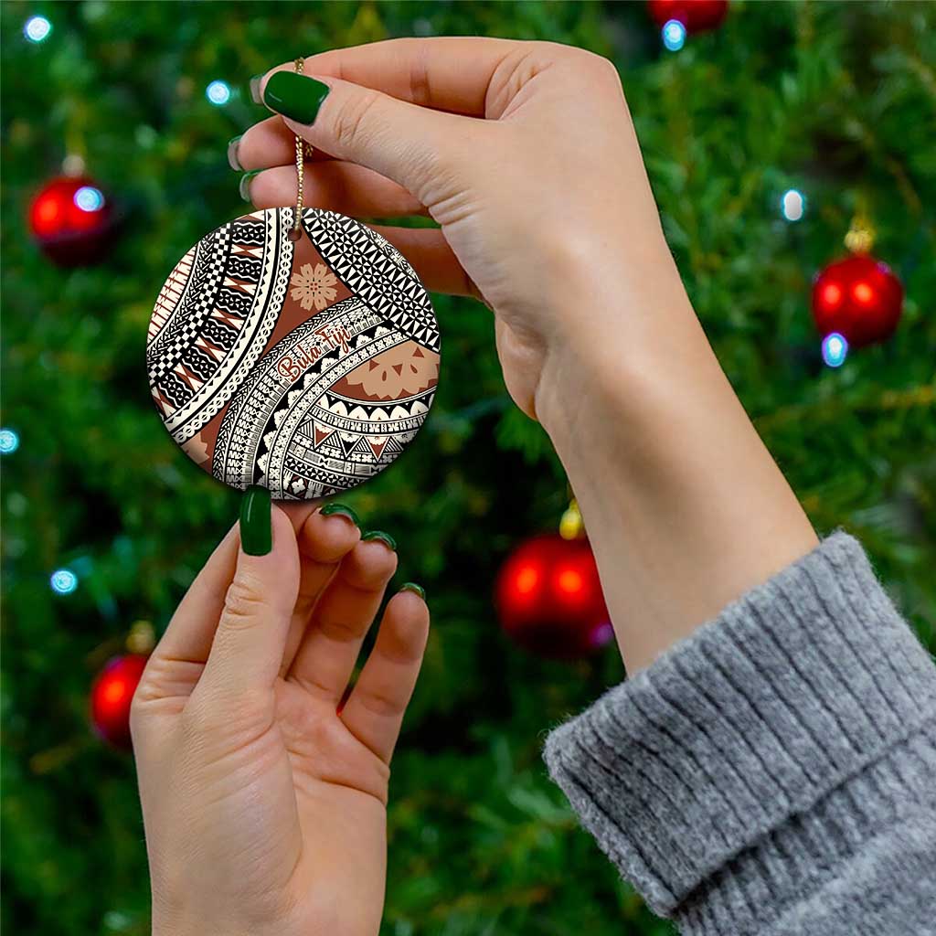 Bula Fiji Classic Masi Tapa Ceramic Ornament Vintage Brown LT7 - Polynesian Pride