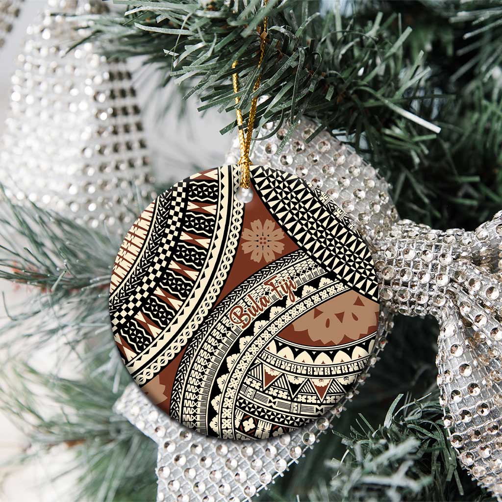 Bula Fiji Classic Masi Tapa Ceramic Ornament Vintage Brown LT7 - Polynesian Pride