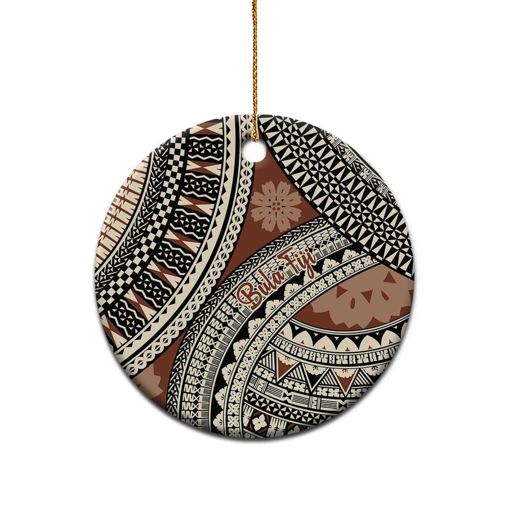 Bula Fiji Classic Masi Tapa Ceramic Ornament Vintage Brown LT7 - Polynesian Pride