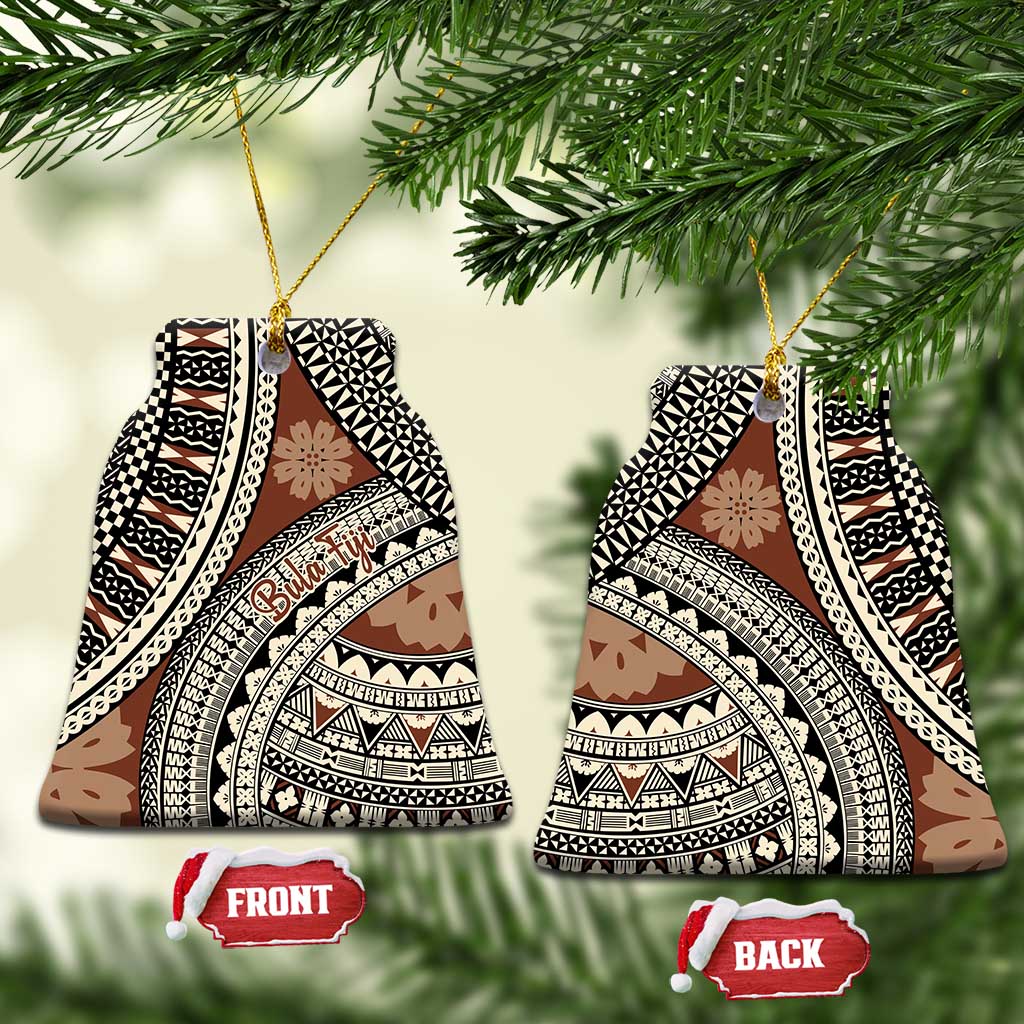 Bula Fiji Classic Masi Tapa Ceramic Ornament Vintage Brown LT7 Bell Flake Brown - Polynesian Pride