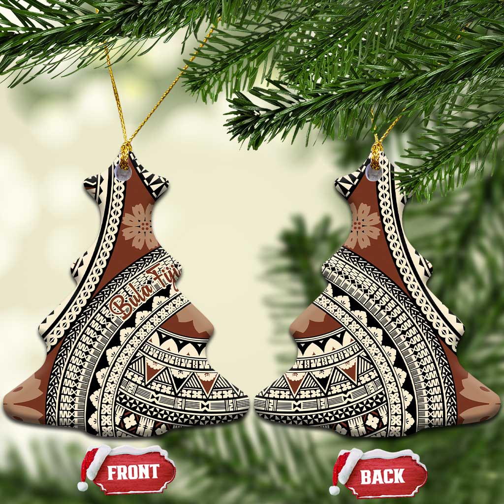Bula Fiji Classic Masi Tapa Ceramic Ornament Vintage Brown LT7 Christmas Tree Brown - Polynesian Pride