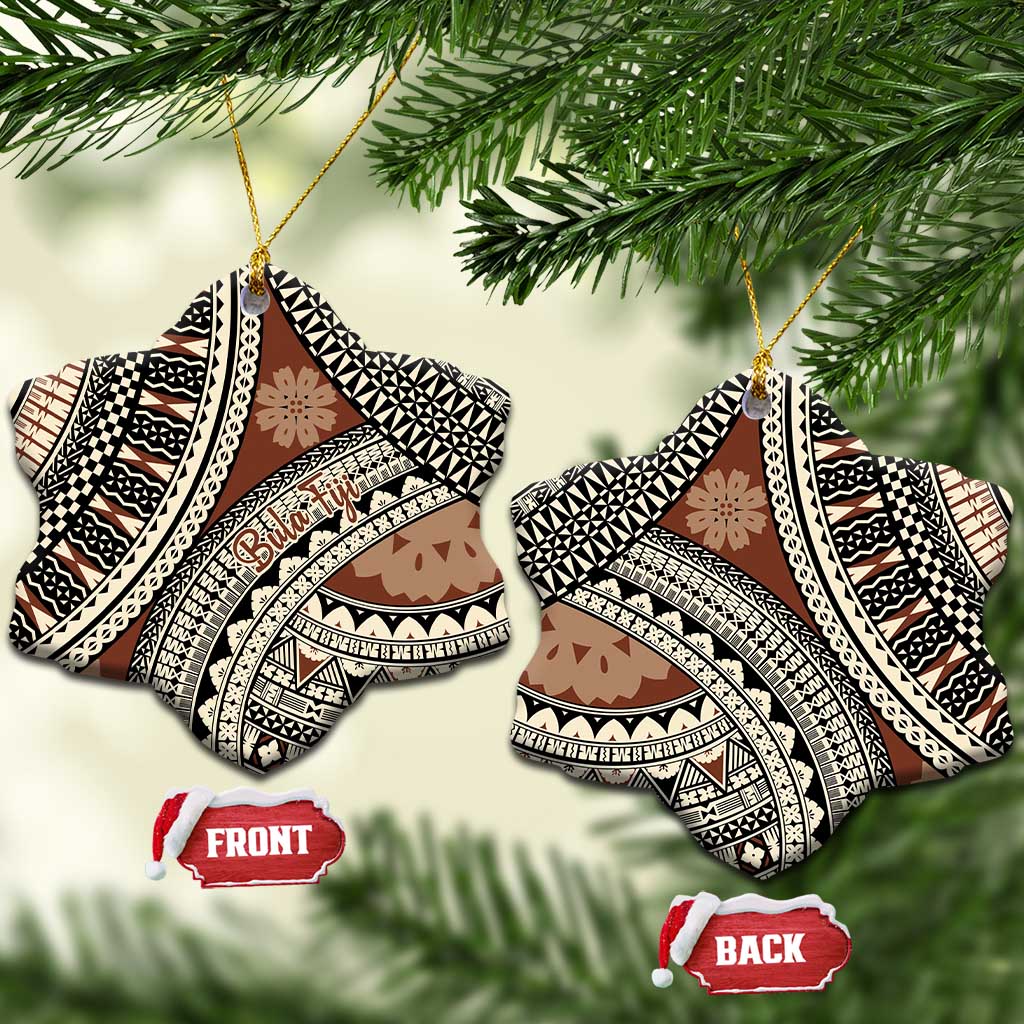 Bula Fiji Classic Masi Tapa Ceramic Ornament Vintage Brown LT7 Snow Flake Brown - Polynesian Pride