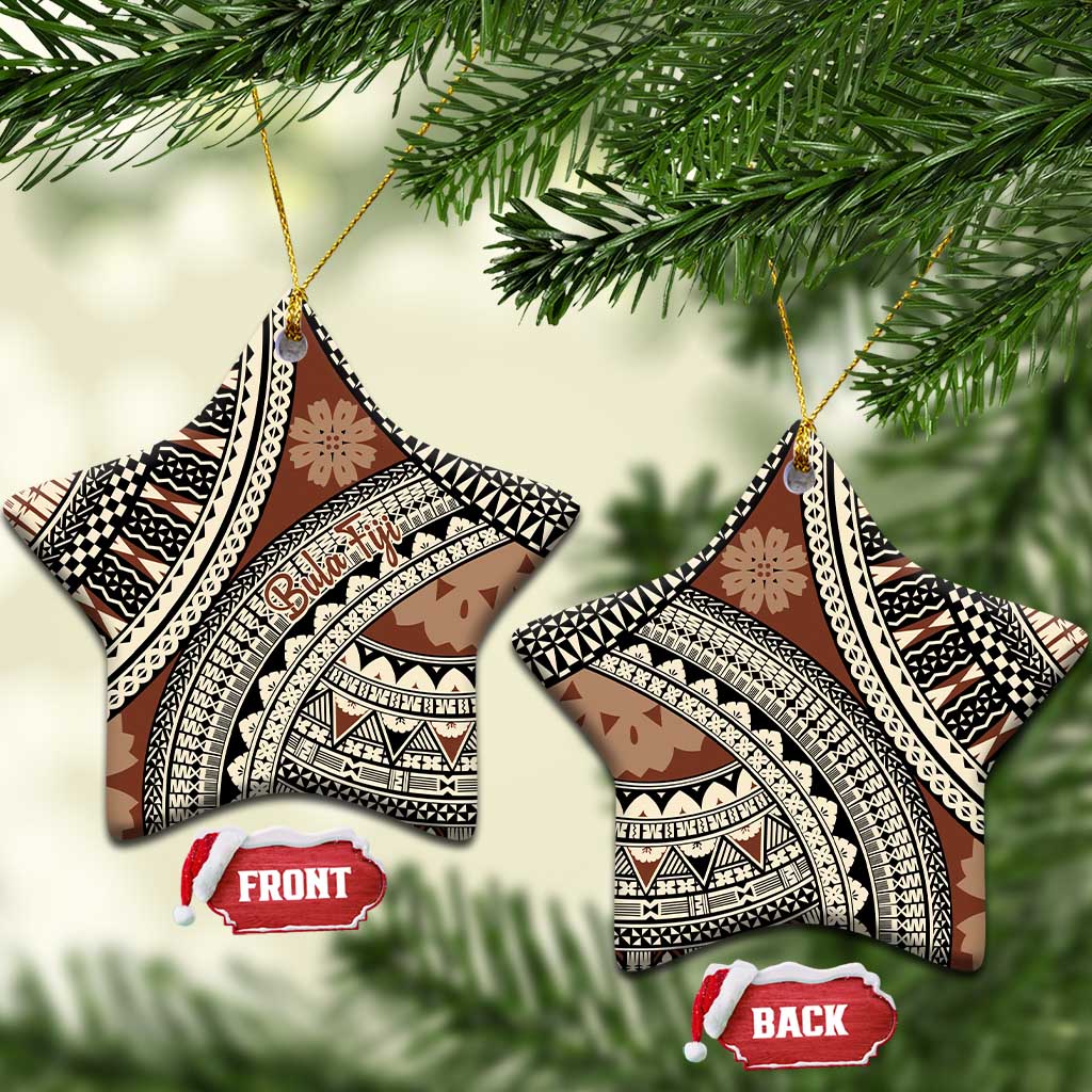 Bula Fiji Classic Masi Tapa Ceramic Ornament Vintage Brown LT7 Star Brown - Polynesian Pride