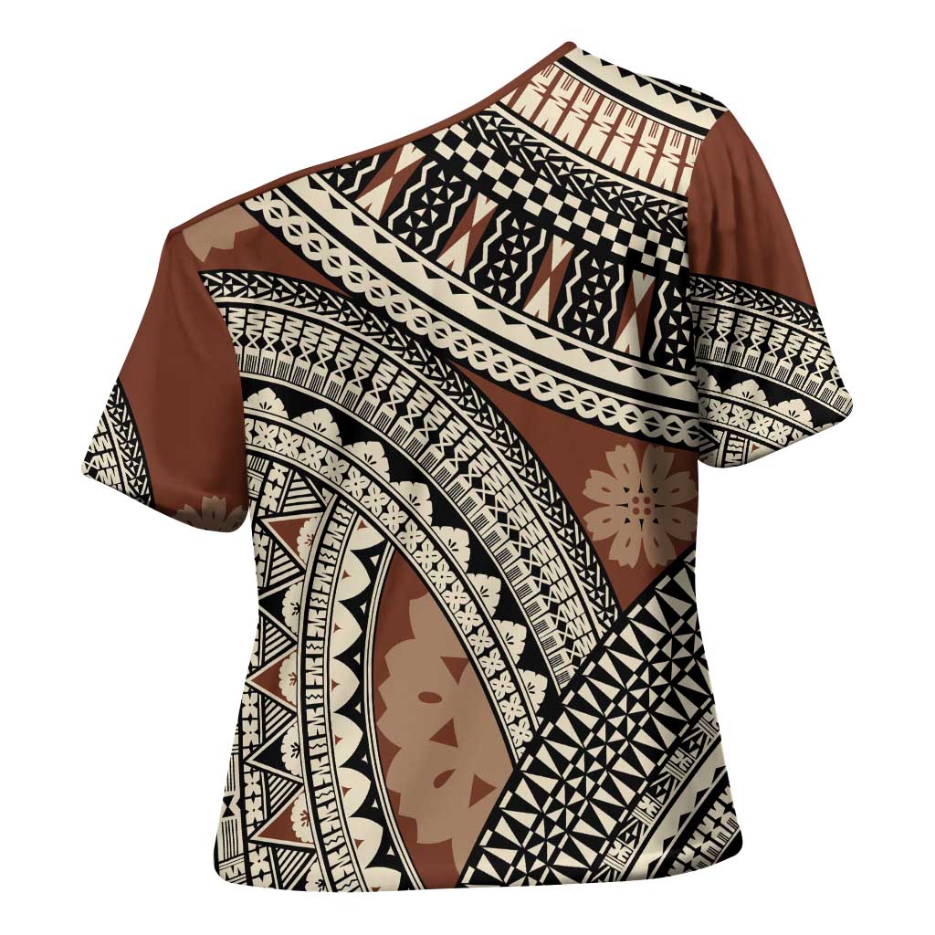 Bula Fiji Classic Masi Tapa Cross Shoulder Shirt Vintage Brown - Polynesian Pride