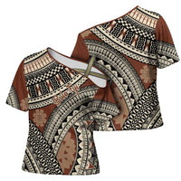 Bula Fiji Classic Masi Tapa Cross Shoulder Shirt Vintage Brown - Polynesian Pride