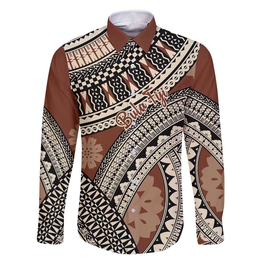 Bula Fiji Classic Masi Tapa Family Matching Long Sleeve Bodycon Dress and Hawaiian Shirt Vintage Brown - Polynesian Pride
