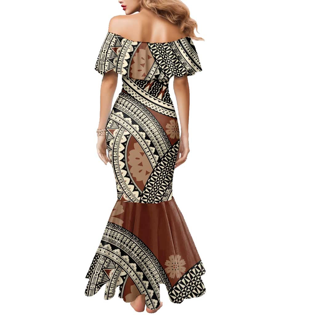 Bula Fiji Classic Masi Tapa Family Matching Mermaid Dress and Hawaiian Shirt Vintage Brown - Polynesian Pride