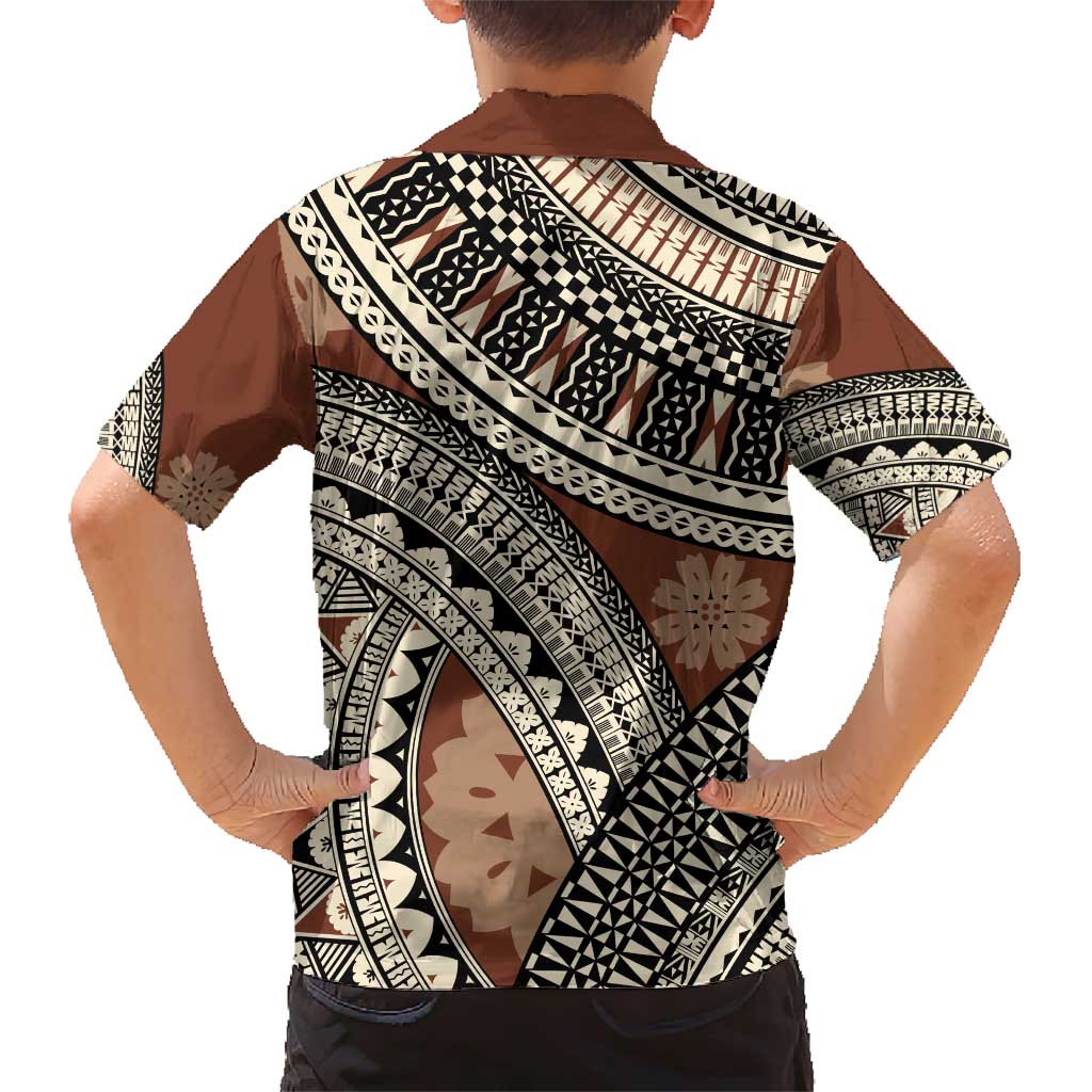 Bula Fiji Classic Masi Tapa Family Matching Short Sleeve Bodycon Dress and Hawaiian Shirt Vintage Brown - Polynesian Pride