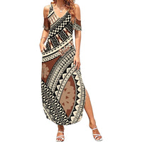 Bula Fiji Classic Masi Tapa Family Matching Summer Maxi Dress and Hawaiian Shirt Vintage Brown - Polynesian Pride