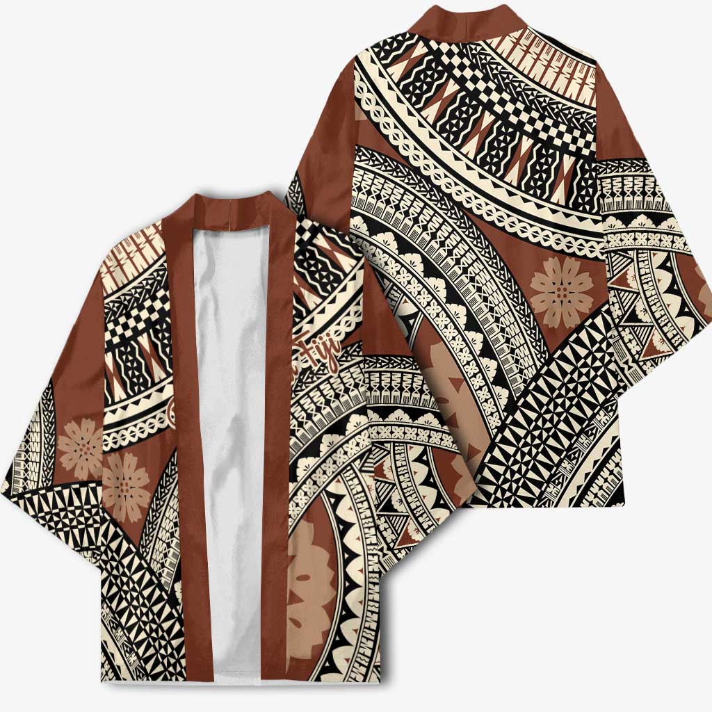 Bula Fiji Classic Masi Tapa Kimono Vintage Brown - Polynesian Pride