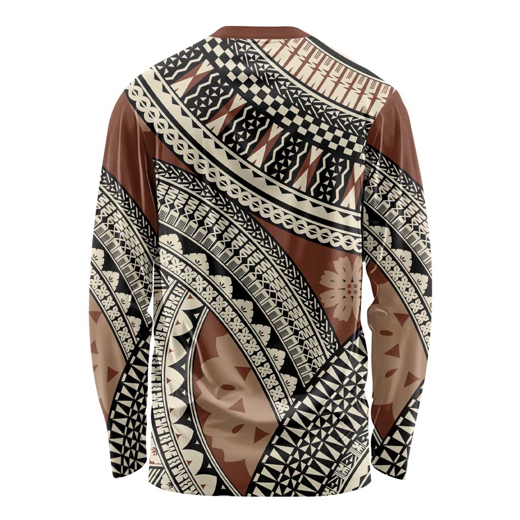 Bula Fiji Classic Masi Tapa Long Sleeve Shirt Vintage Brown - Polynesian Pride