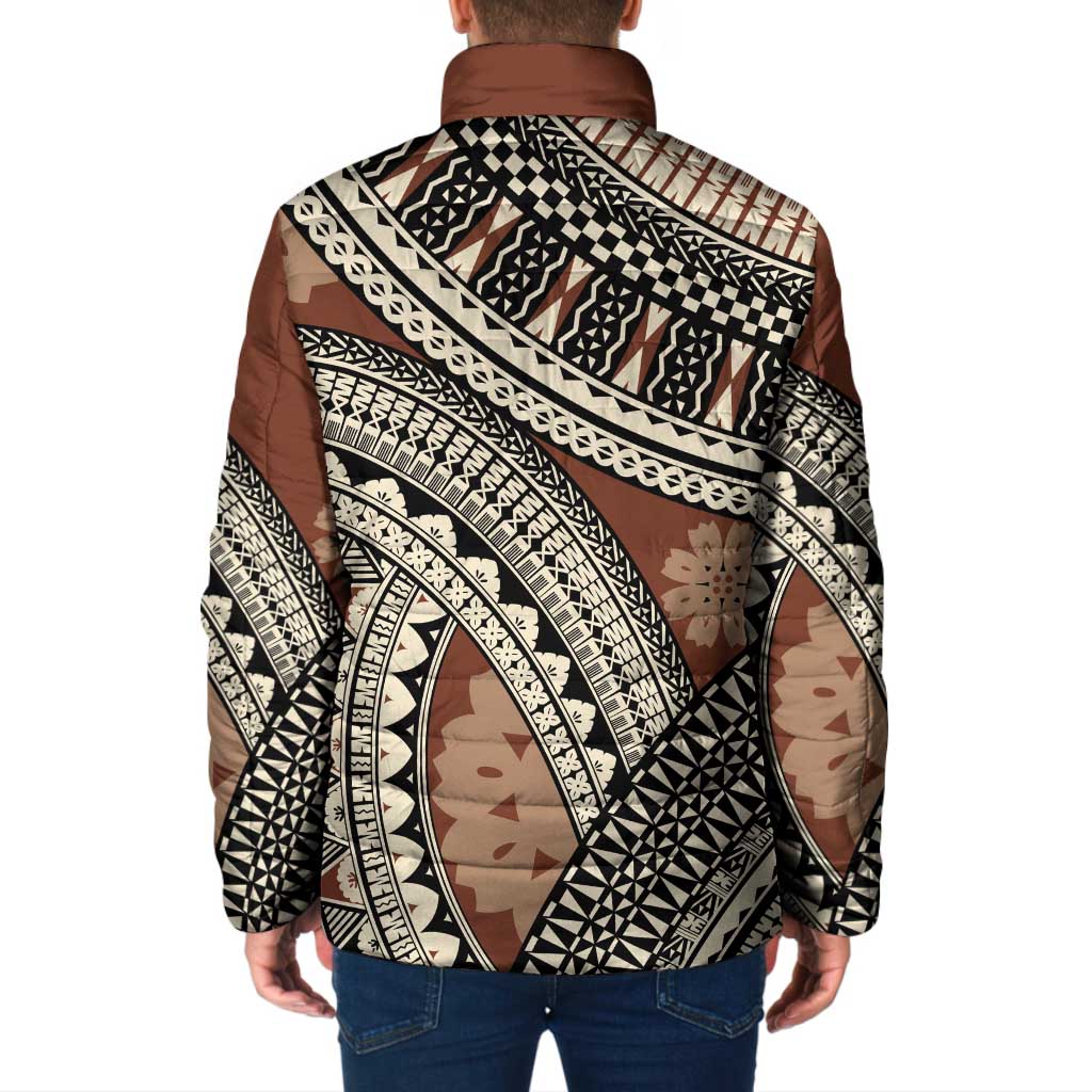 Bula Fiji Classic Masi Tapa Padded Jacket Vintage Brown - Polynesian Pride