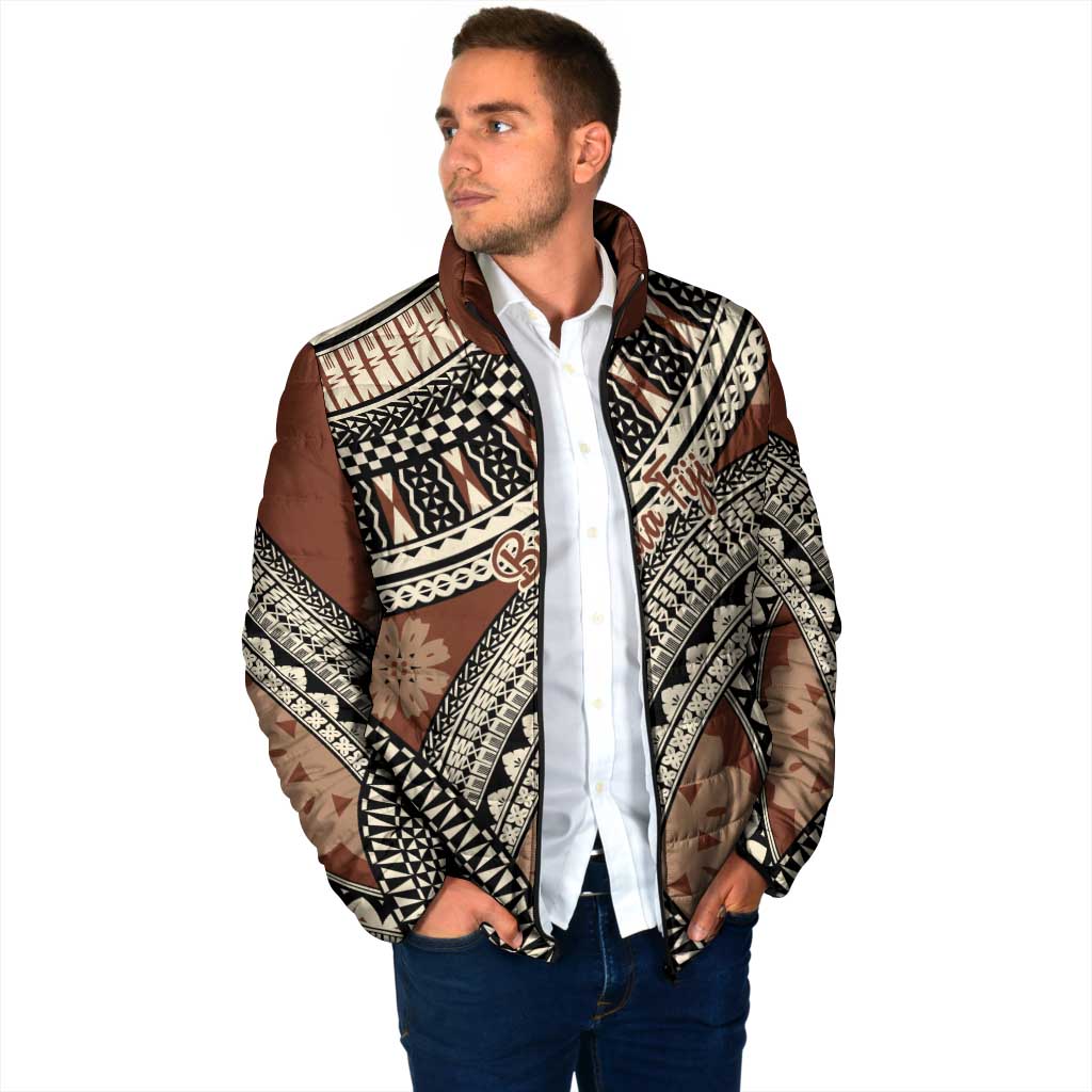 Bula Fiji Classic Masi Tapa Padded Jacket Vintage Brown - Polynesian Pride