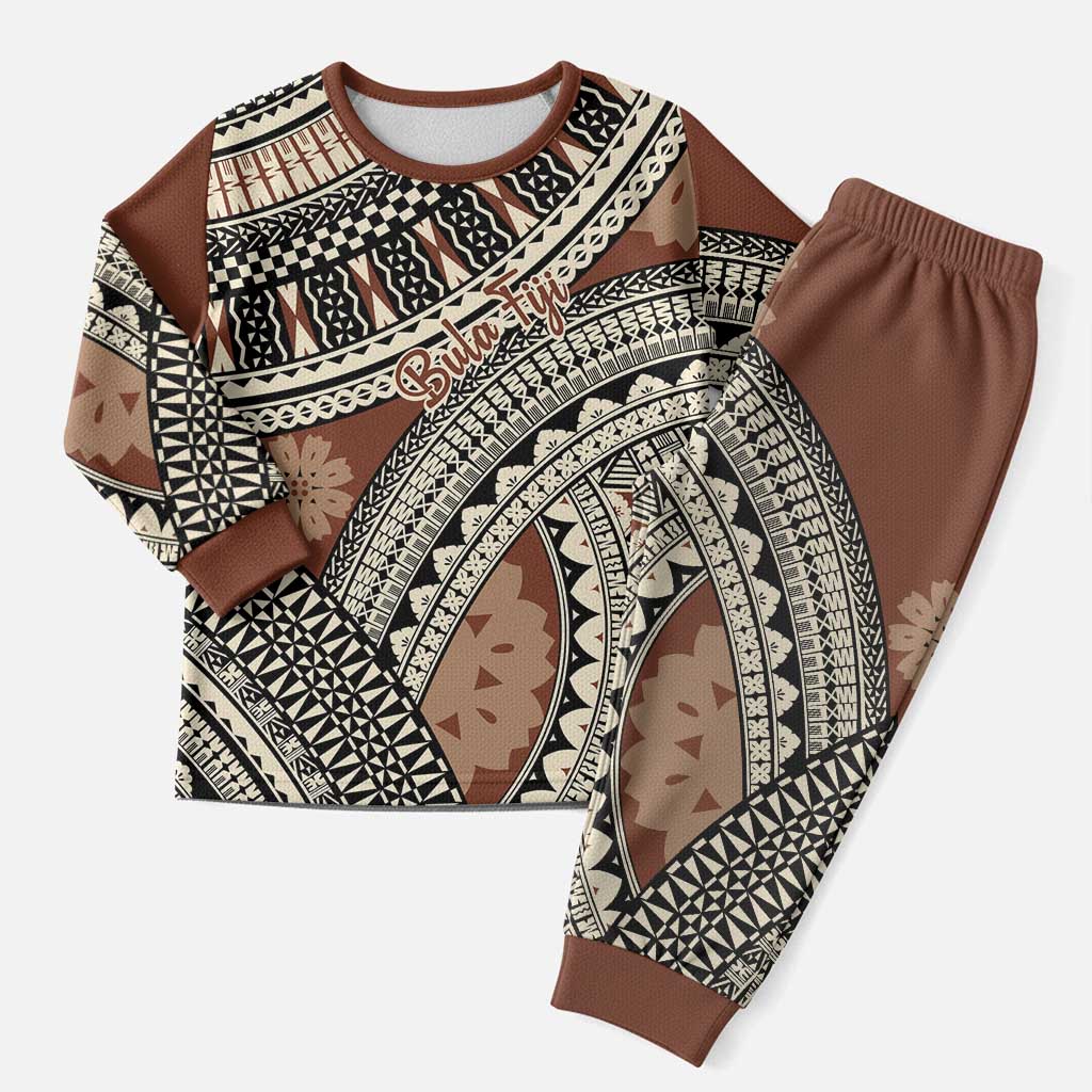 Bula Fiji Classic Masi Tapa Christmas Pajama Set Vintage Brown - Polynesian Pride