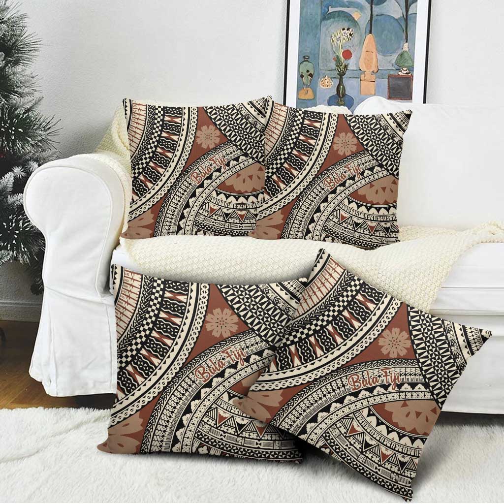 Bula Fiji Classic Masi Tapa Pillow Cover Vintage Brown LT7 - Polynesian Pride