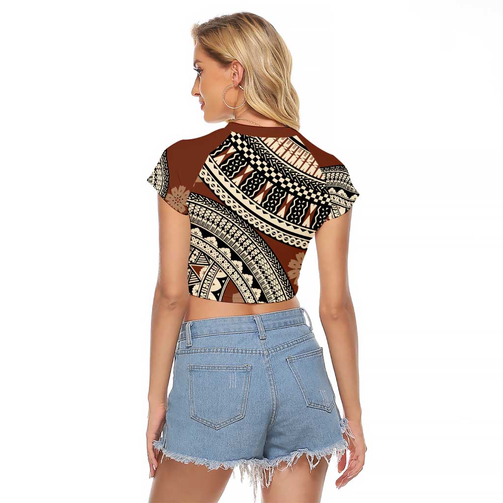 Bula Fiji Classic Masi Tapa Raglan Cropped T Shirt Vintage Brown - Polynesian Pride