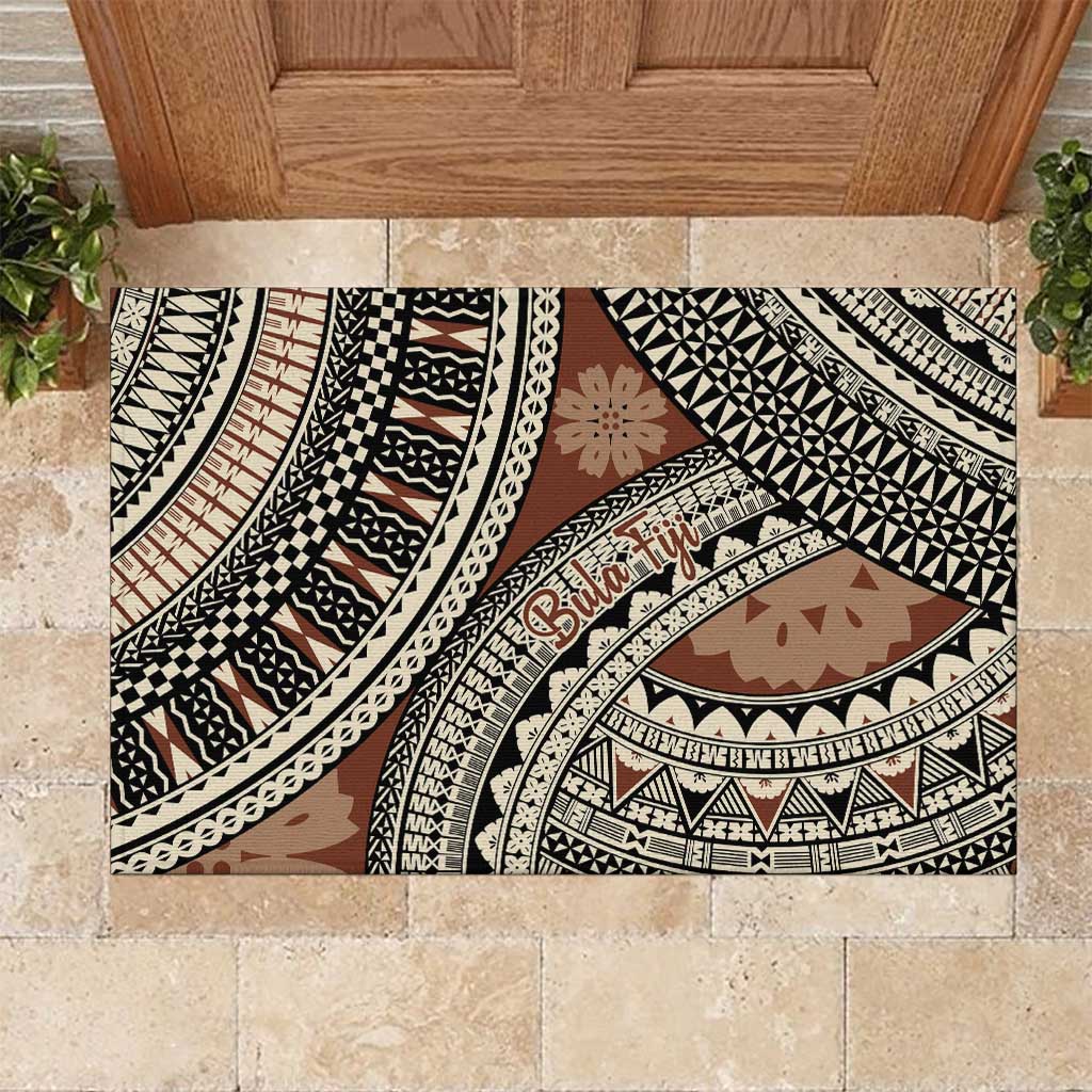 Bula Fiji Classic Masi Tapa Rubber Doormat Vintage Brown - Polynesian Pride