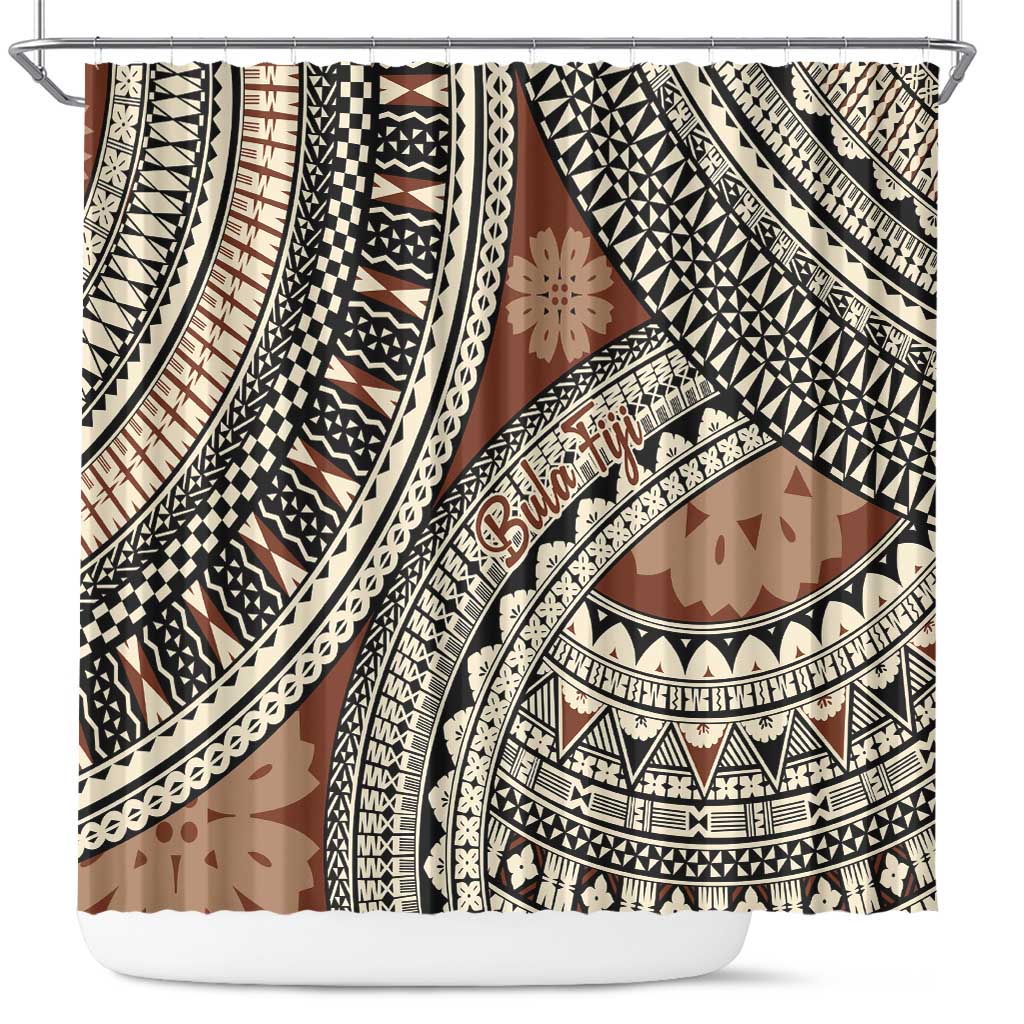 Bula Fiji Classic Masi Tapa Shower Curtain Vintage Brown - Polynesian Pride