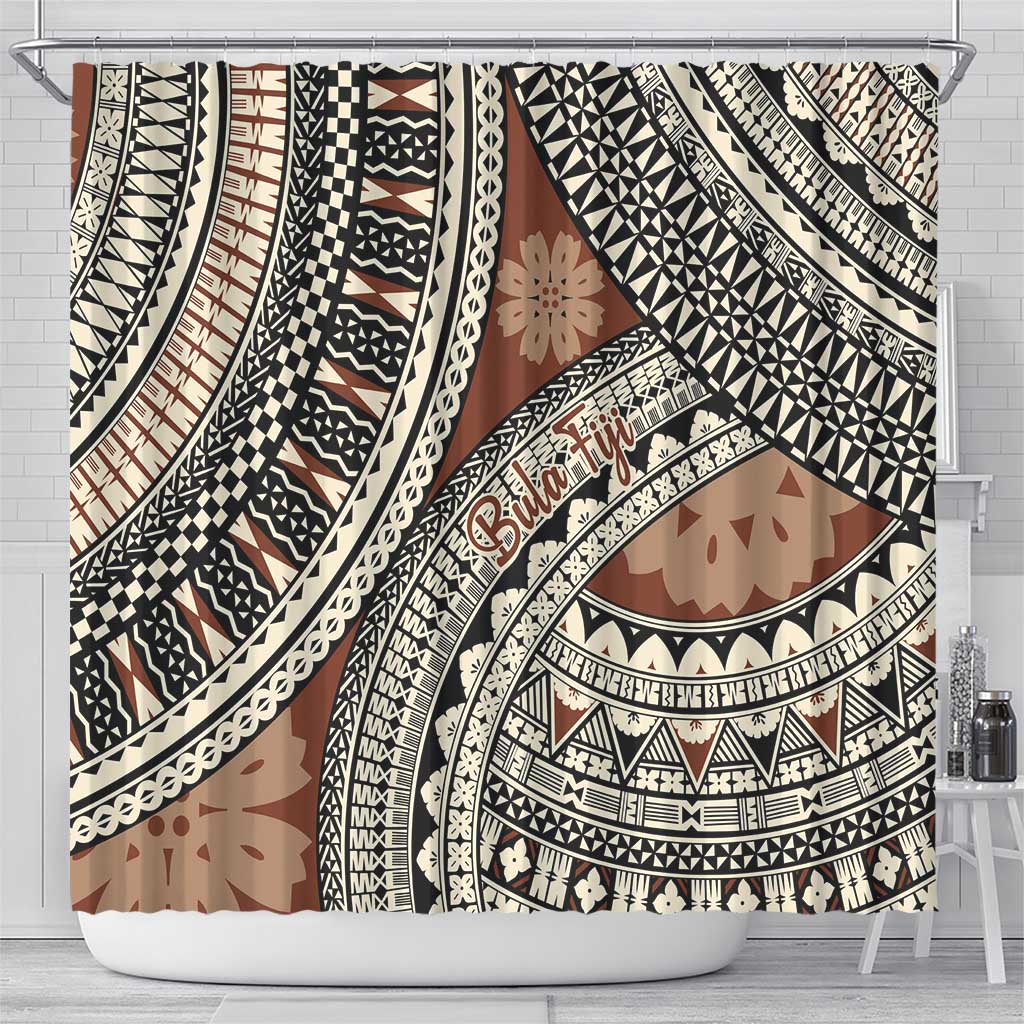 Bula Fiji Classic Masi Tapa Shower Curtain Vintage Brown LT7 - Polynesian Pride