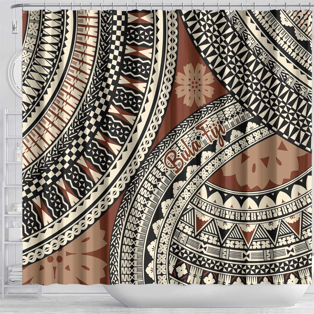Bula Fiji Classic Masi Tapa Shower Curtain Vintage Brown LT7 - Polynesian Pride