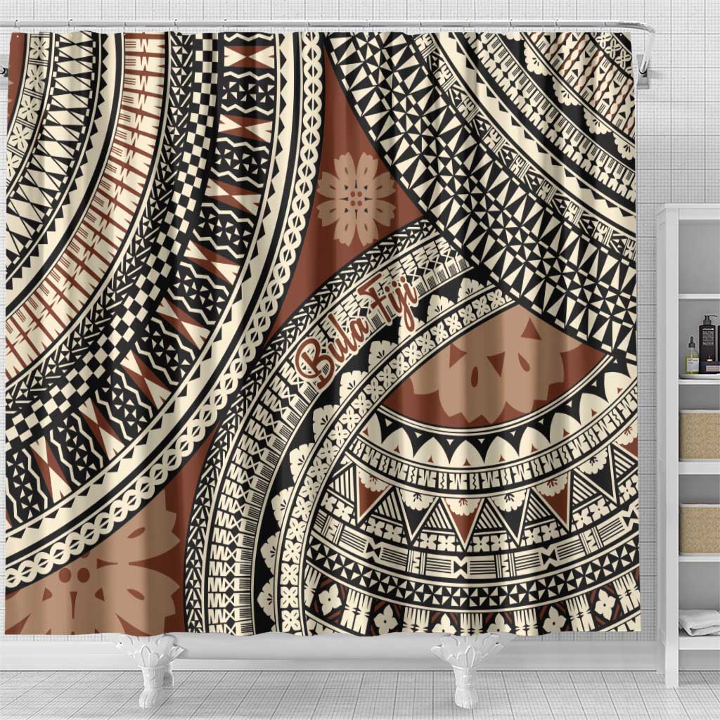 Bula Fiji Classic Masi Tapa Shower Curtain Vintage Brown LT7 - Polynesian Pride