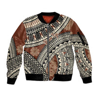 Bula Fiji Classic Masi Tapa Sleeve Zip Bomber Jacket Vintage Brown LT7 Unisex Brown - Polynesian Pride